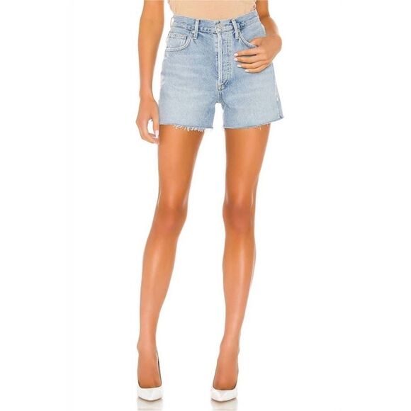 Agolde Dee Distressed Denim Fray Hem Jean Shorts Chimes Light Blue Wash Size 32 - Picture 1 of 9